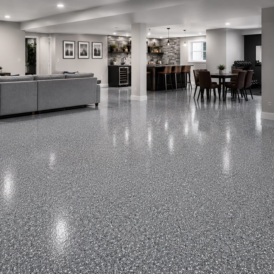 Plancher époxy Sous-sol résidentiel à Mirabel